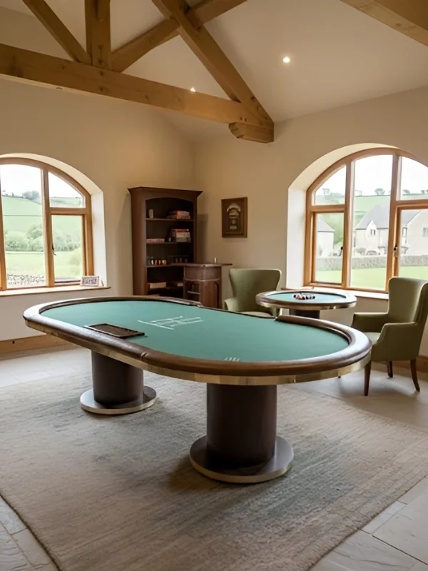 Rendered scene of the oval Brass-Edged table in a barn conversion
