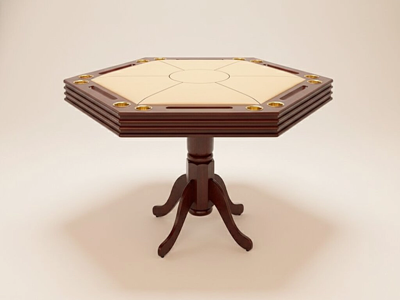 The Hexagonal in mahogany with brass cup holders and cream felt